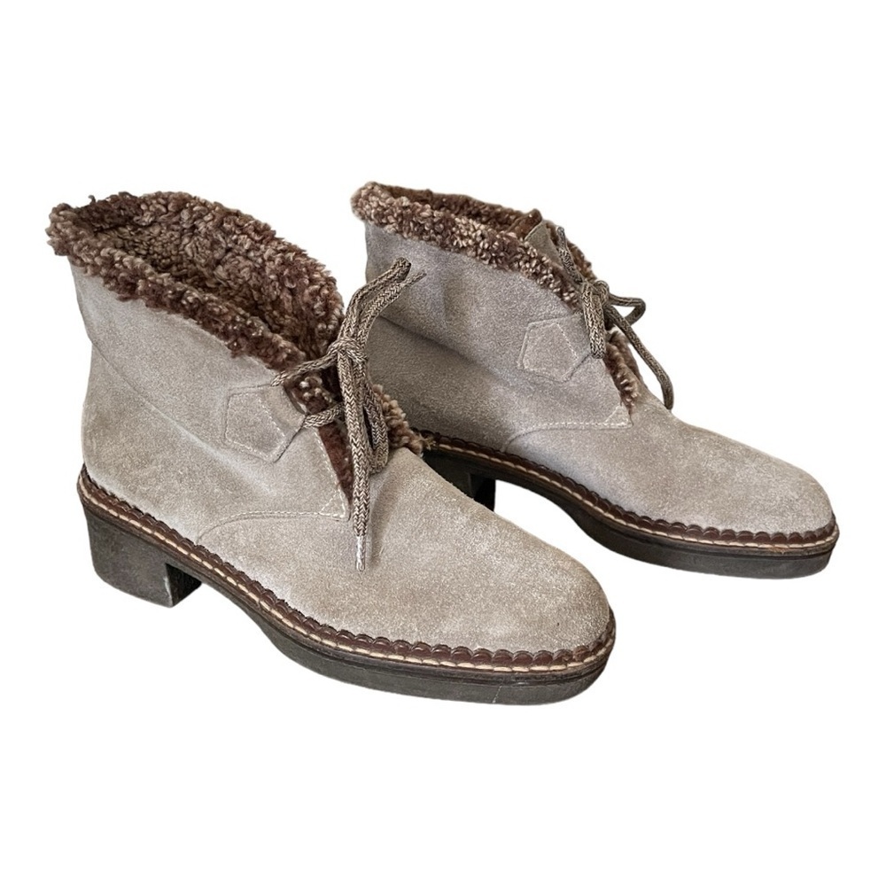 Vicini Italian Suede Shearling Fur Lined Ankle Booties | Women’s 6 - Picture 2 of 13